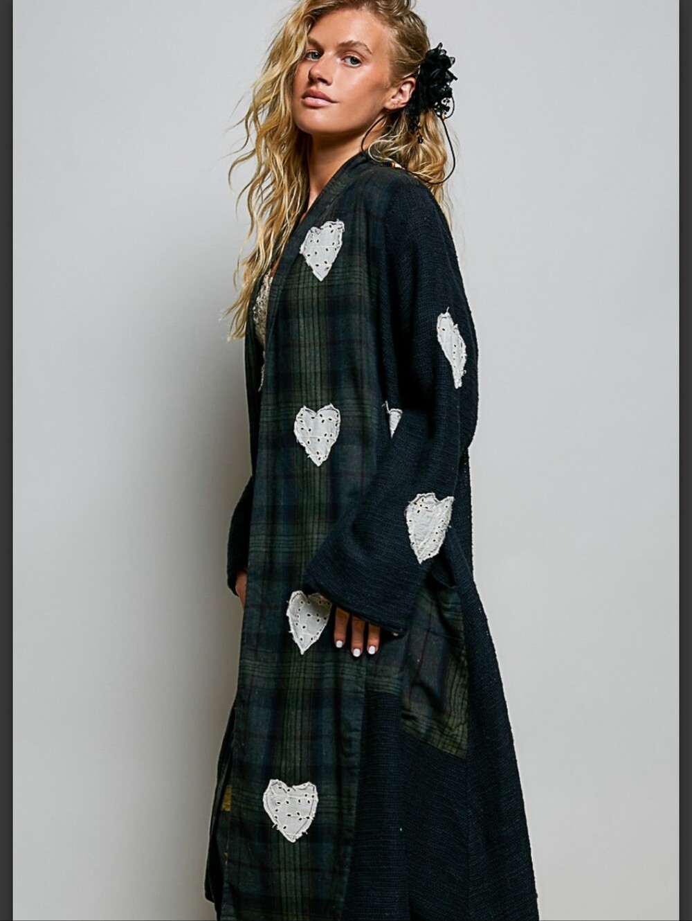 #1908 POL Heart & Soul Plaid Patchwork Duster – Midnight Forest - Picture 4 of 8